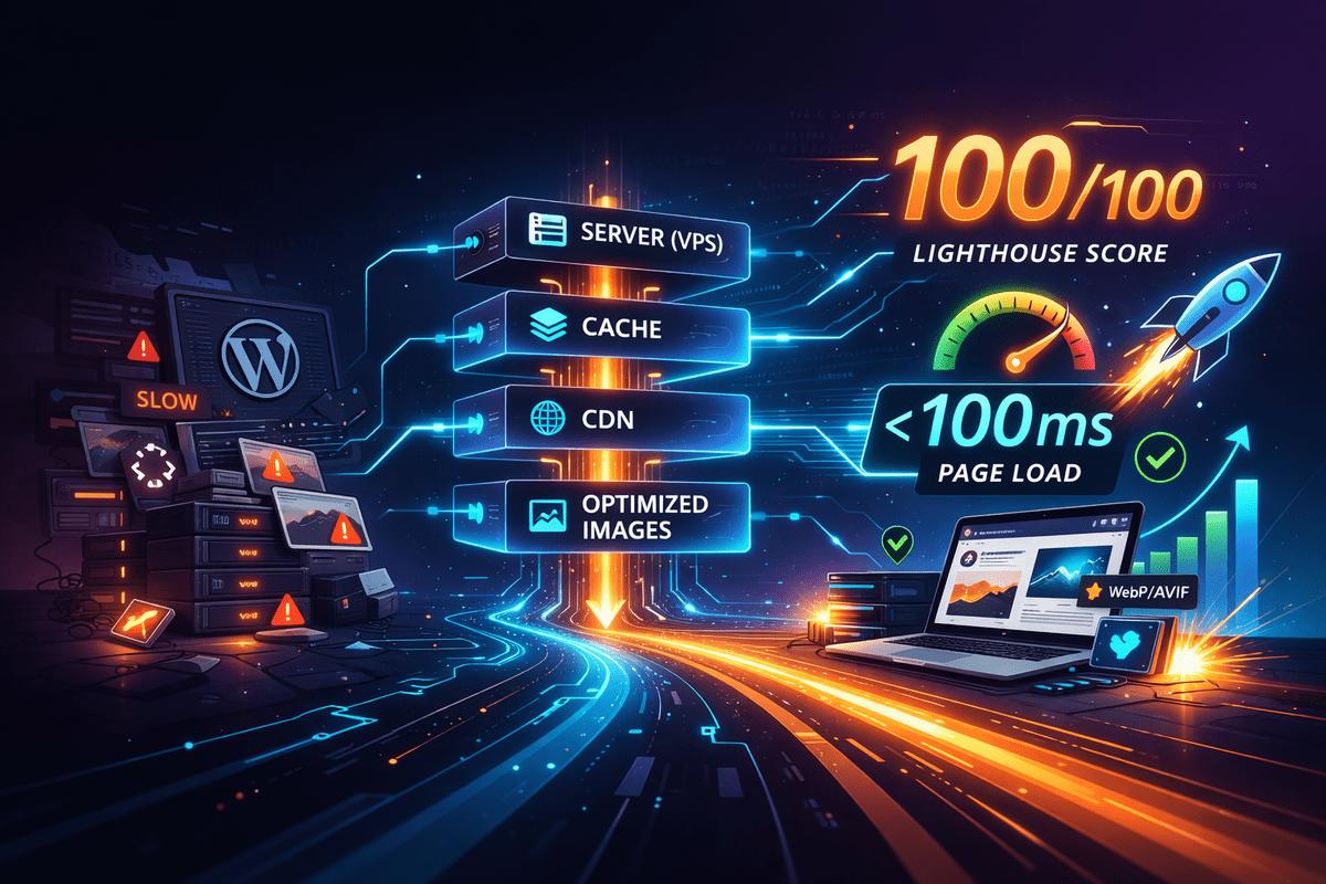 WordPress speed optimization results showing 100/100 Lighthouse score